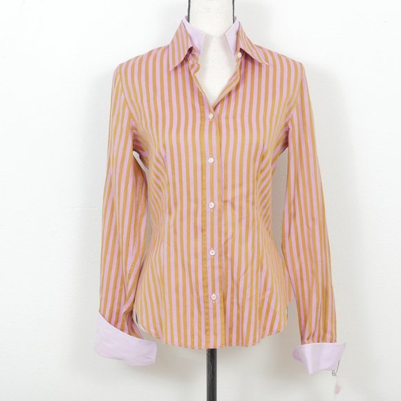 Etro Tops - Etro Milano Lavender Gold Striped Long Sleeve with Cuffs Size 44 Italian Blouse